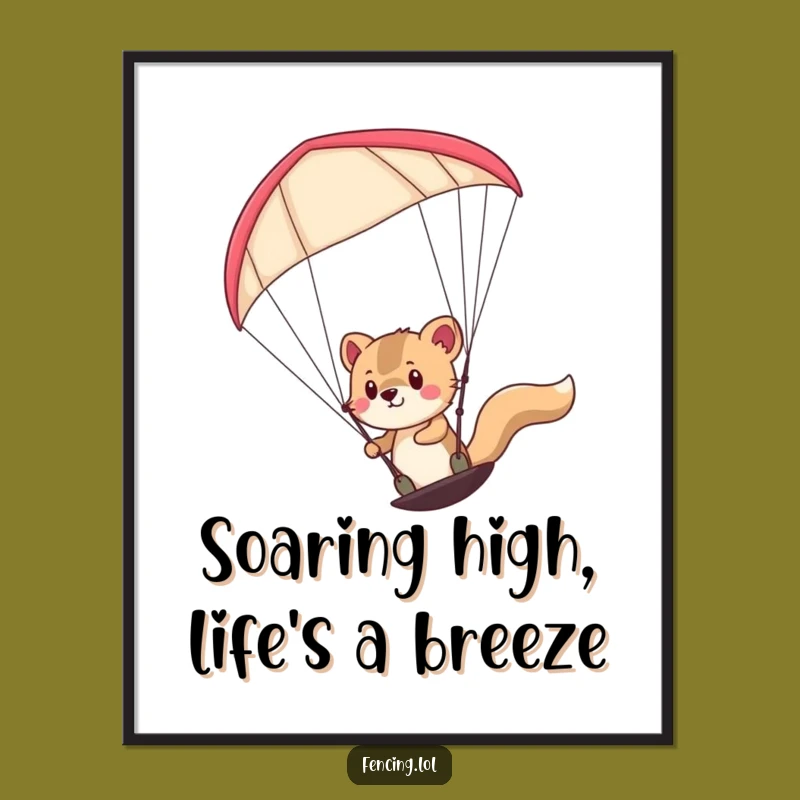 Funny Free Printable Wall Art: Determined Paraglider Animal - Hilarious Downloadable Decor