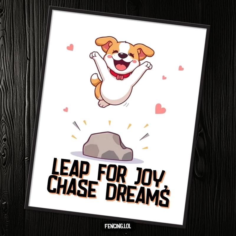Funny Free Printable Wall Art: A joyful dog leaps high for a spectacular vault, humorous downloadable art for an active home.