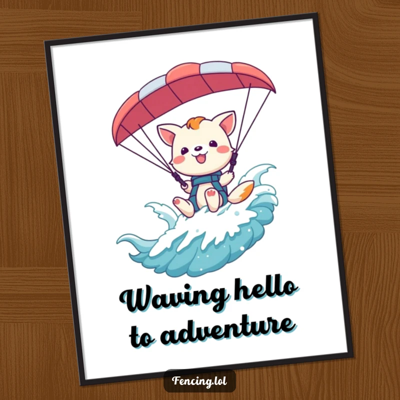 Funny Free Printable Wall Art: A playful animal enthusiastically waving from a paraglider harness, bringing fun energy to your space.