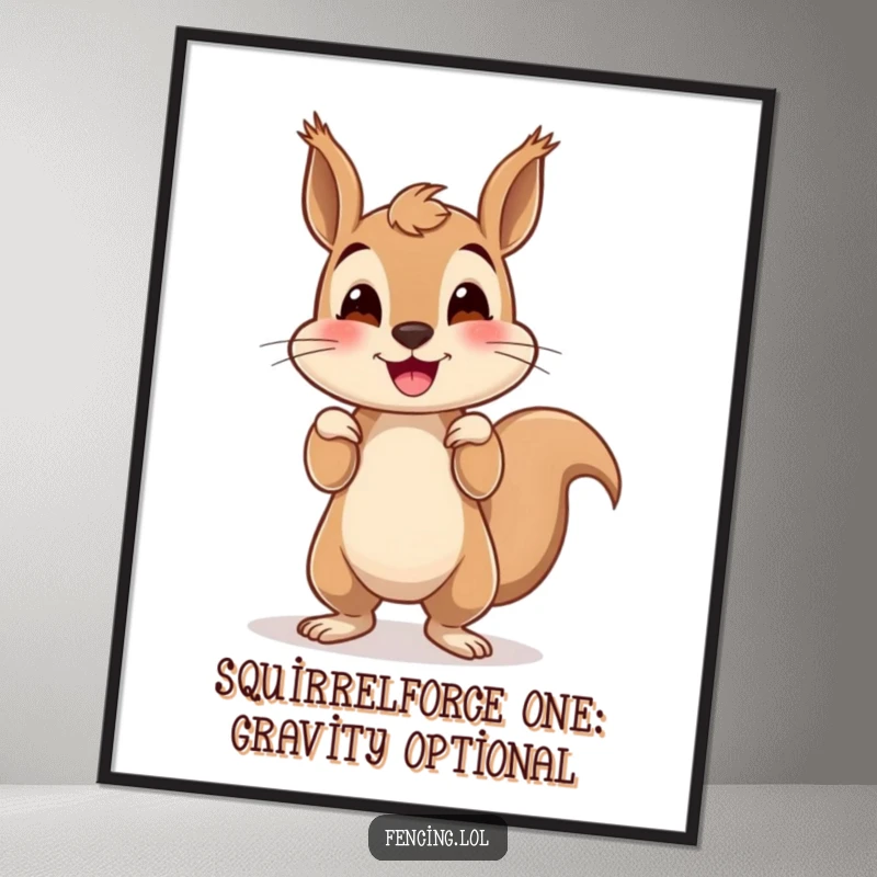 Funny Free Printable Wall Art: A determined squirrel wobbling on its hands, a humorous piece of downloadable art.