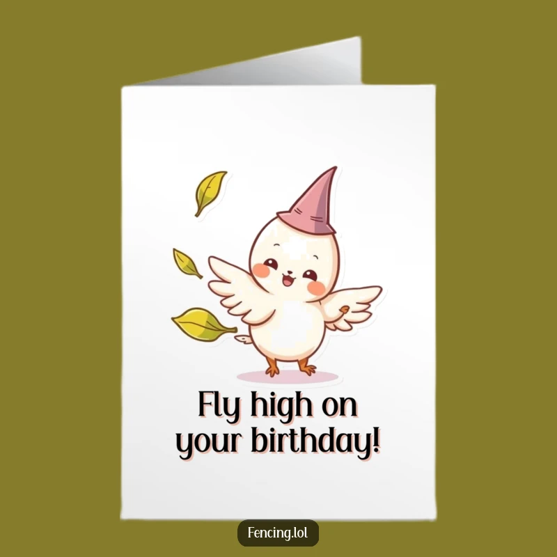 Free Printable Funny Birthday Card: Winged Creature Leaf Parry Downloadable