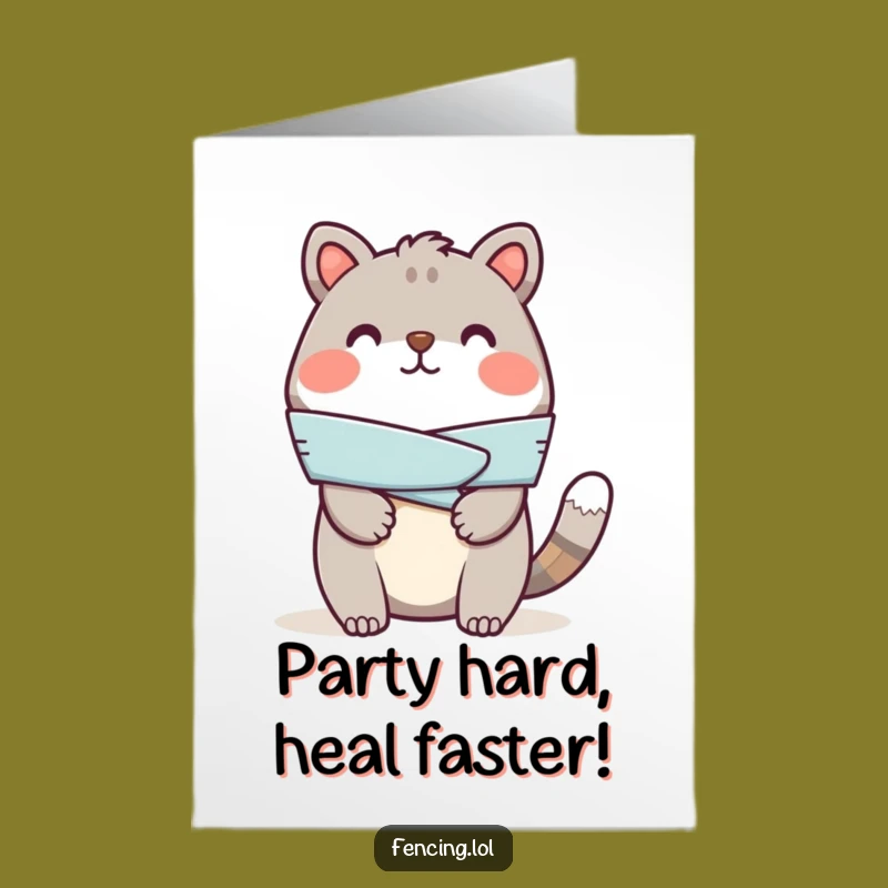 Free Printable Birthday Card: Cheerful Animal Bandaging Injury, Funny Downloadable Gift