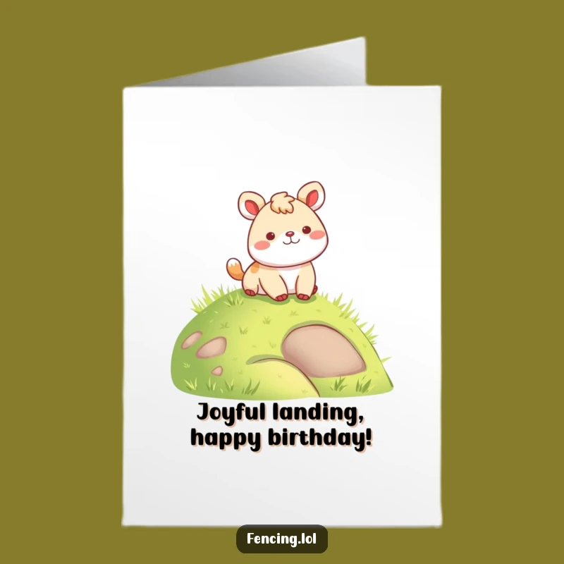 Free Printable Birthday Card: Cheerful Animal's Soft Landing - Funny Downloadable Gift