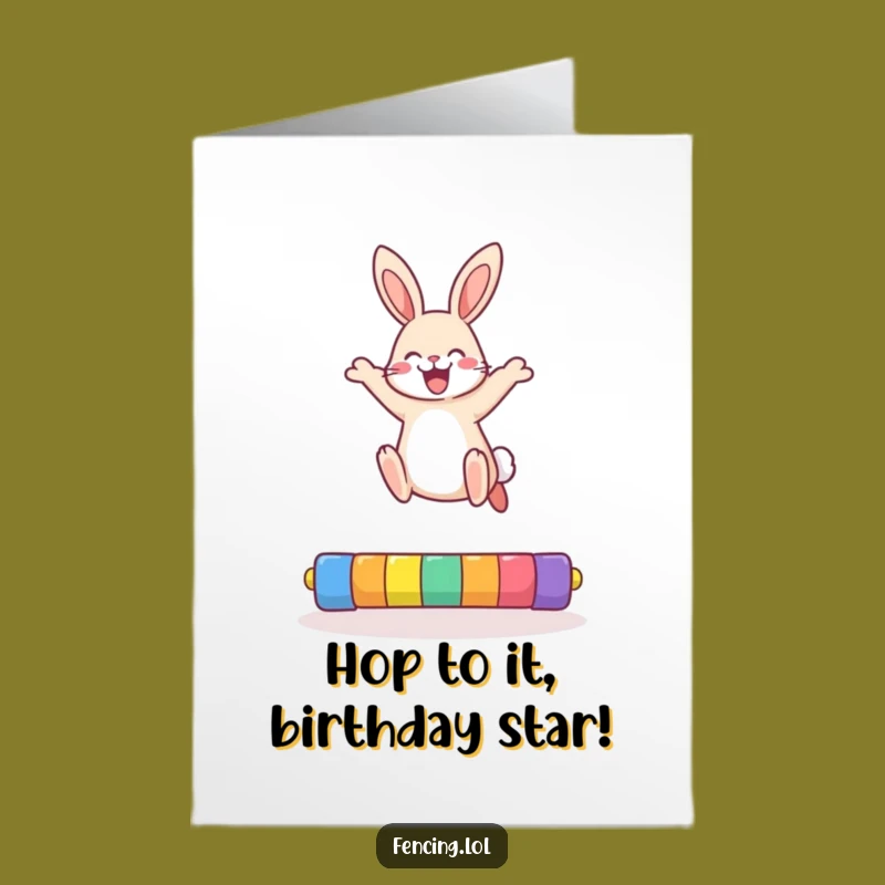 Free Printable Birthday Card: Cheerful Rabbit High Jump Downloadable Gift