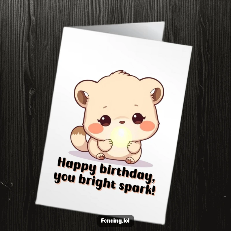 Funny Free Printable Birthday Card: A cute animal curiously examining a small, luminous, glowing orb.