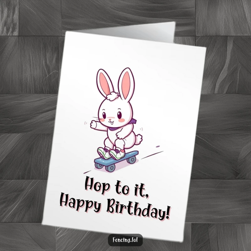 Funny Free Printable Birthday Card: A cute bunny roller skates downhill, wishing a fun-filled birthday.