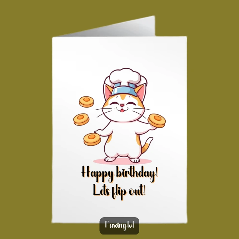 Free Printable Chef Cat Birthday Card: Pancake Juggling Fun Downloadable