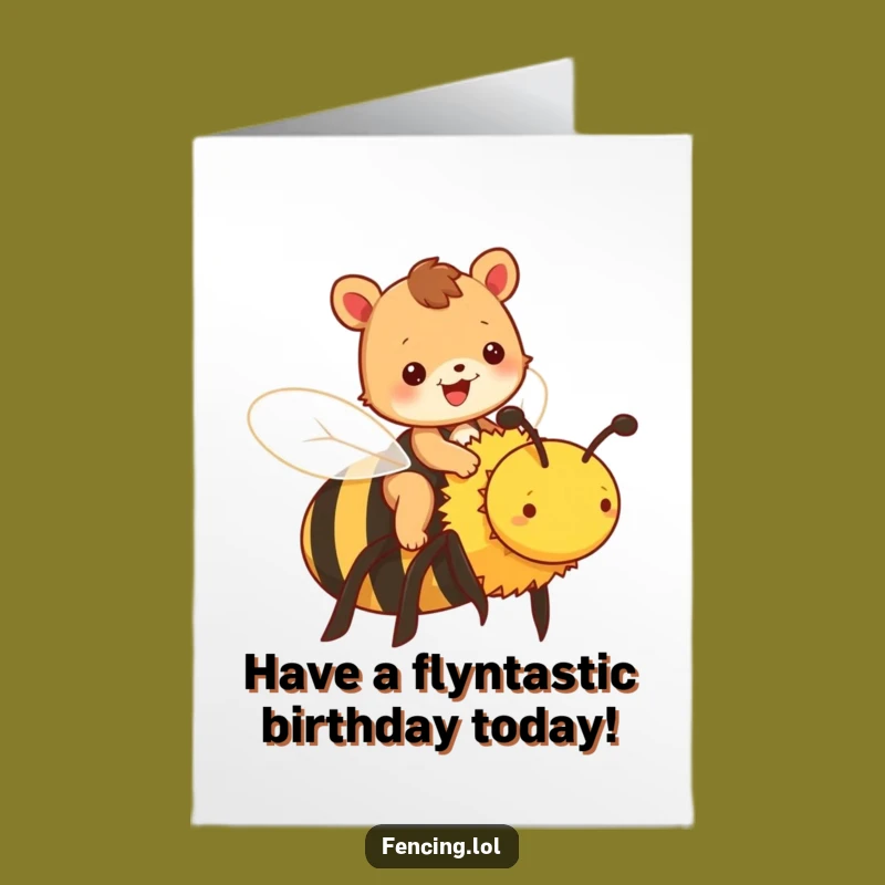 Free Printable Funny Animal Birthday Card: Bee Rider Fun