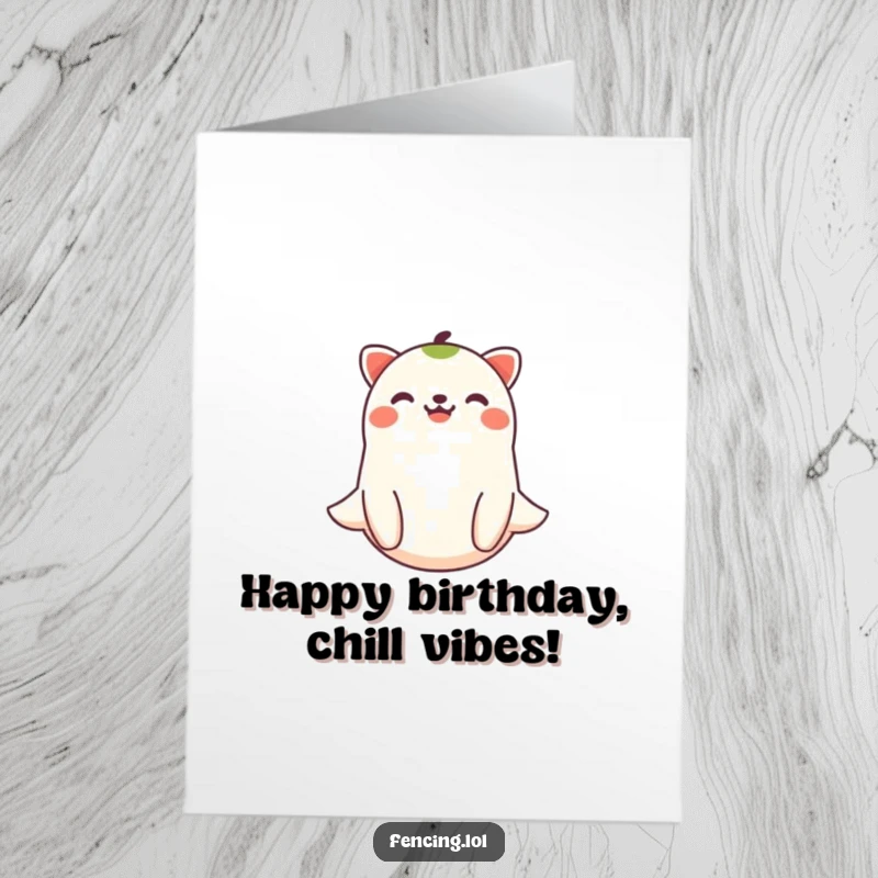 Funny Free Printable Birthday Card: A joyful animal with a big smile gently floating downwards, perfect for birthday cheer.