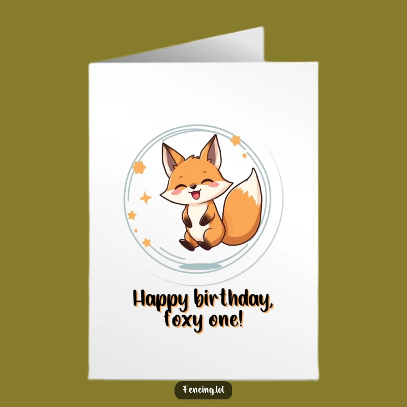 Free Printable Funny Birthday Card: Delighted Fox Spinning Fun Downloadable Greeting