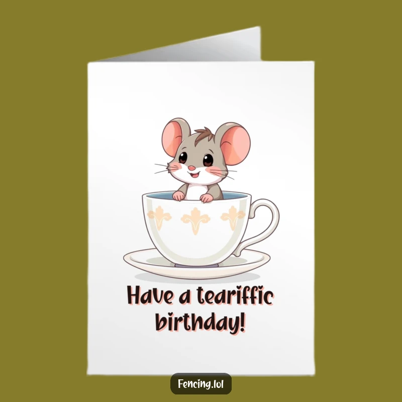 Free Printable Birthday Card: Brave Mouse in Teacup - Funny Downloadable Gift