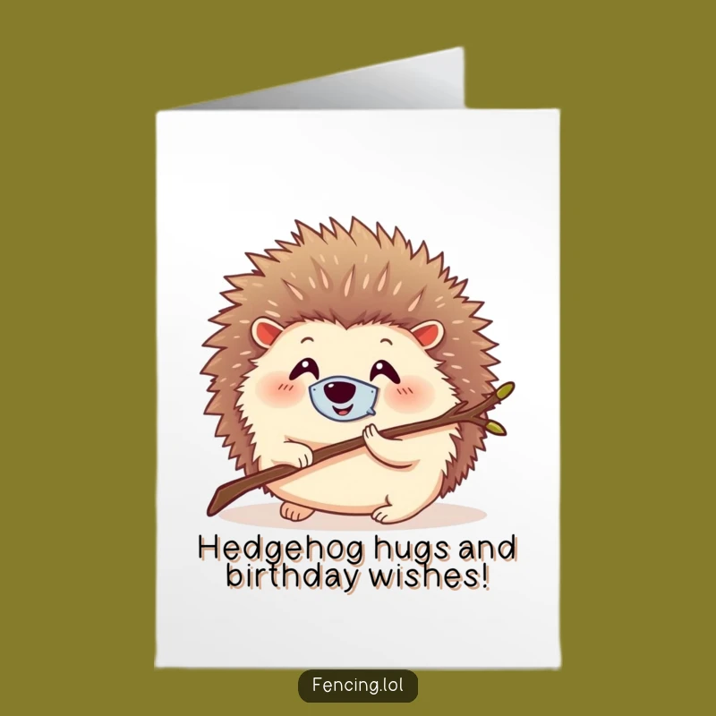 Free Printable Birthday Card: Smiling Hedgehog Masked Lunge, Funny Downloadable Greeting for Kids and Adults