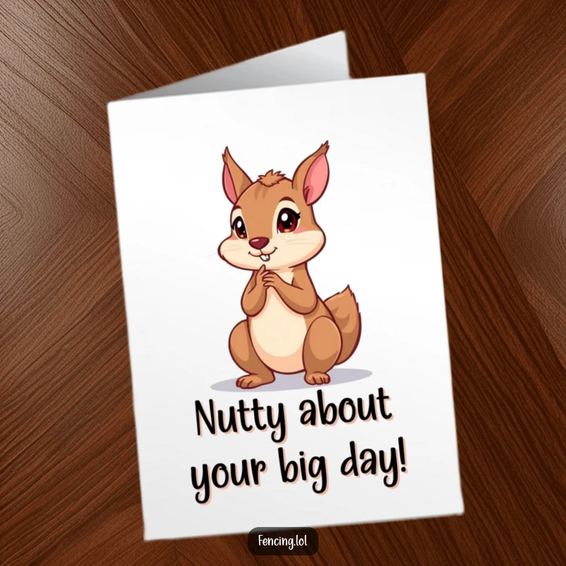 Funny Free Printable Birthday Card: Playful squirrel striking a dramatic thinking pose, ready for a birthday surprise, downloadable art.