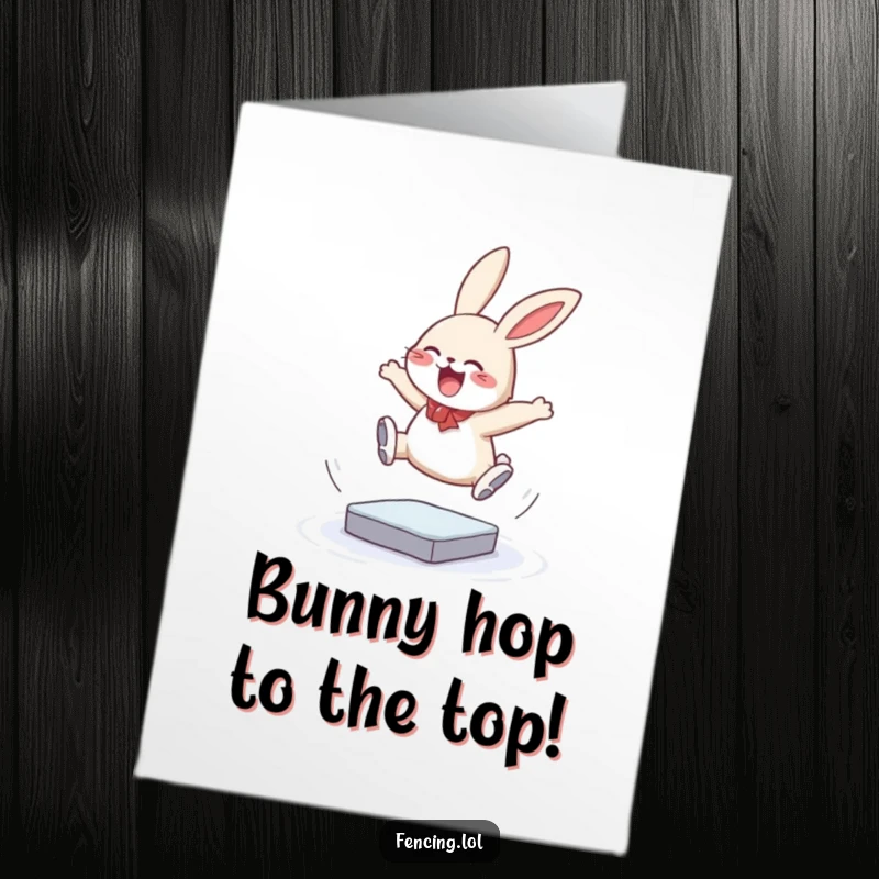 Funny Free Printable Congratulations Card: Giggling bunny successfully landing a triple jump on ice, celebrating a major victory.