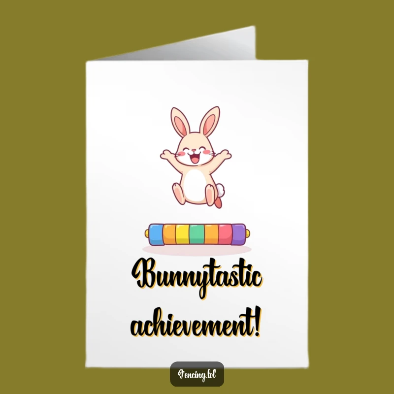 Free Printable Congrats Card: Rabbit High Jump Victory Celebrate Downloadable Gift