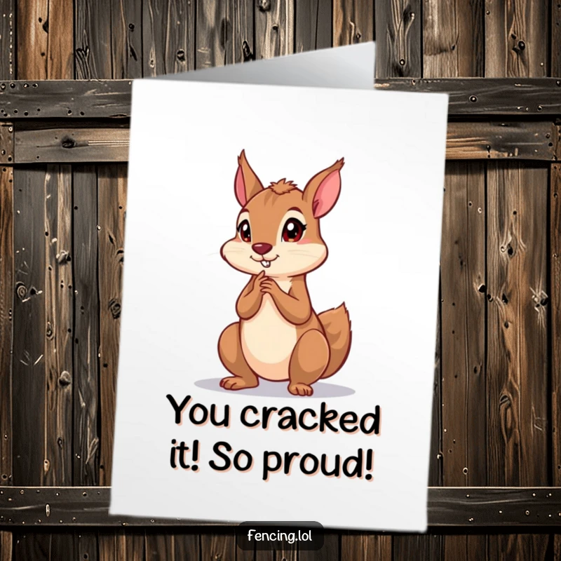 Funny Free Printable Congratulations Card: Squirrel striking a dramatic thinking pose, contemplating success, unique downloadable art for congrats.