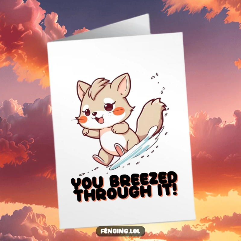 Funny Free Printable Congratulations Card: Determined animal expertly maneuvering through gentle winds, achieving goals.