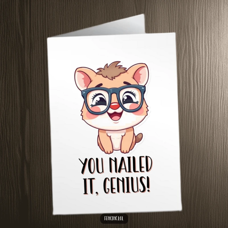 Funny Free Printable Congrats Card: Giggling animal wearing oversized glasses, celebrating success with a laugh.