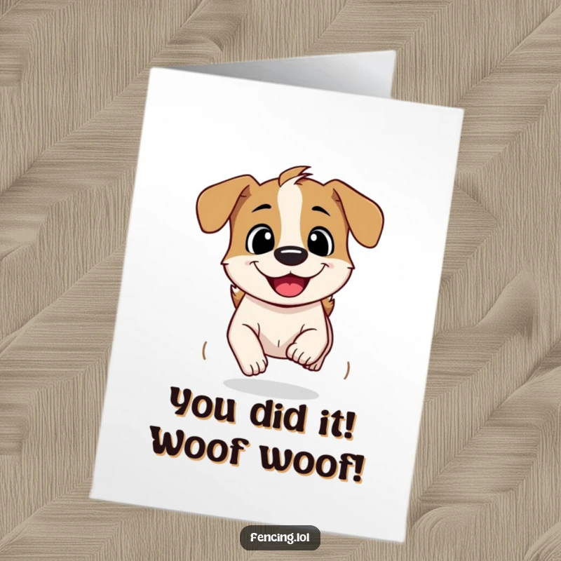 Funny Free Printable Congrats Card: Curious dog speeding ahead with a grin, symbolizing a fast-paced and successful journey.