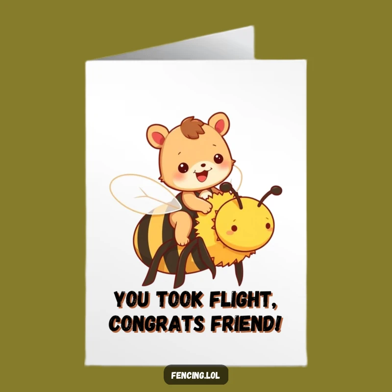 Free Printable Funny Animal Congrats Card: Bee Rider Celebration