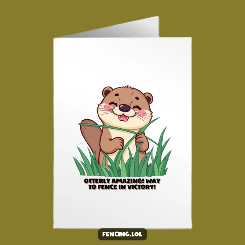 Free Printable Congrats Card: Otter Grass Fencing Victory, Hilarious Downloadable Message for Any Achievement