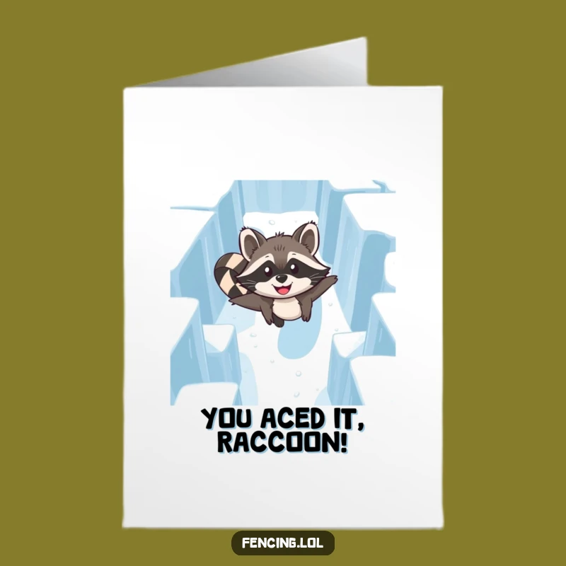 Free Printable Congrats Card: Raccoon Ice Maze Triumph Downloadable Gift
