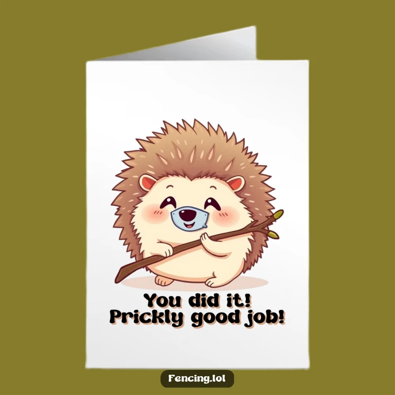 Free Printable Congrats Card: Hedgehog Masked Lunge, Hilarious Downloadable Message for Victory!