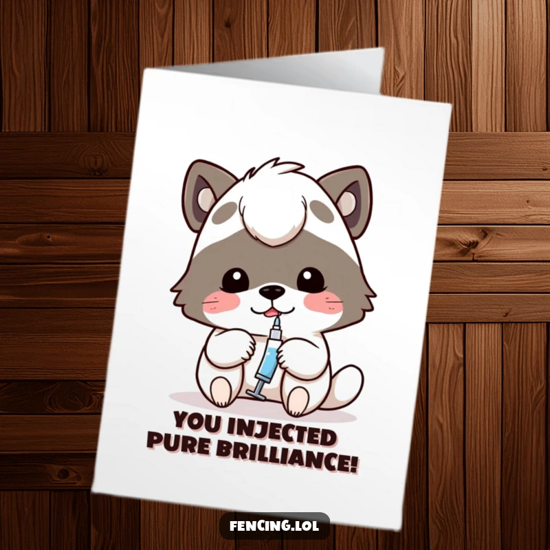 Funny Free Printable Congrats Card: A determined animal carefully using a small syringe for a task.