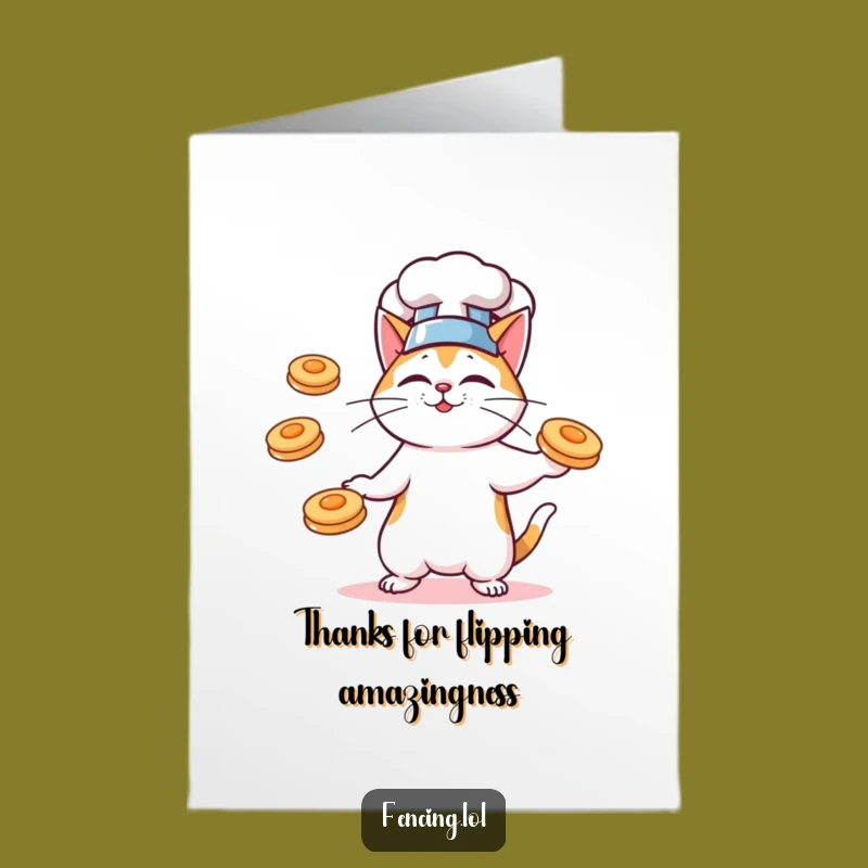 Free Printable Chef Cat Thank You Card: Pancake Juggler Downloadable