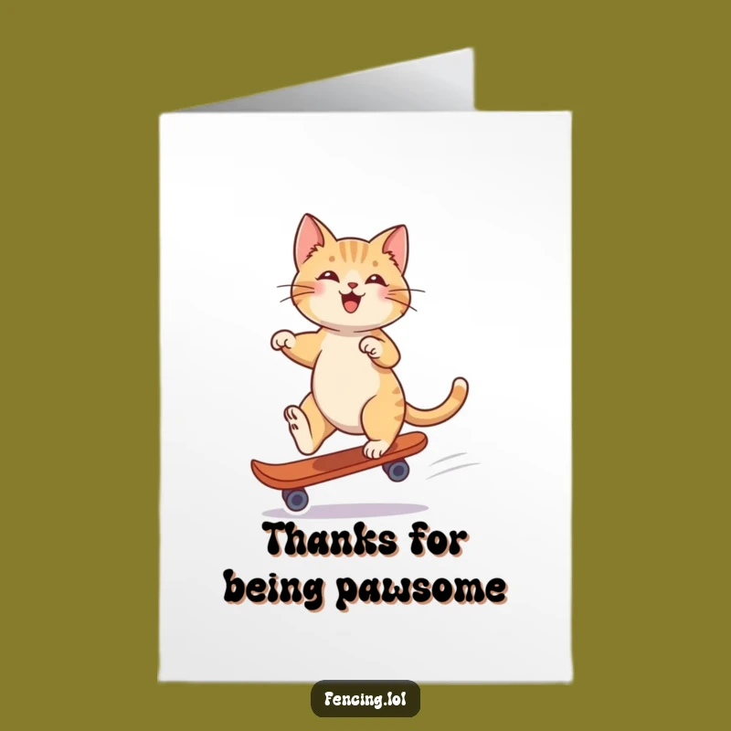 Free Printable Playful Cat Single Skate Thank You Card - Chic DIY Downloadable Gift