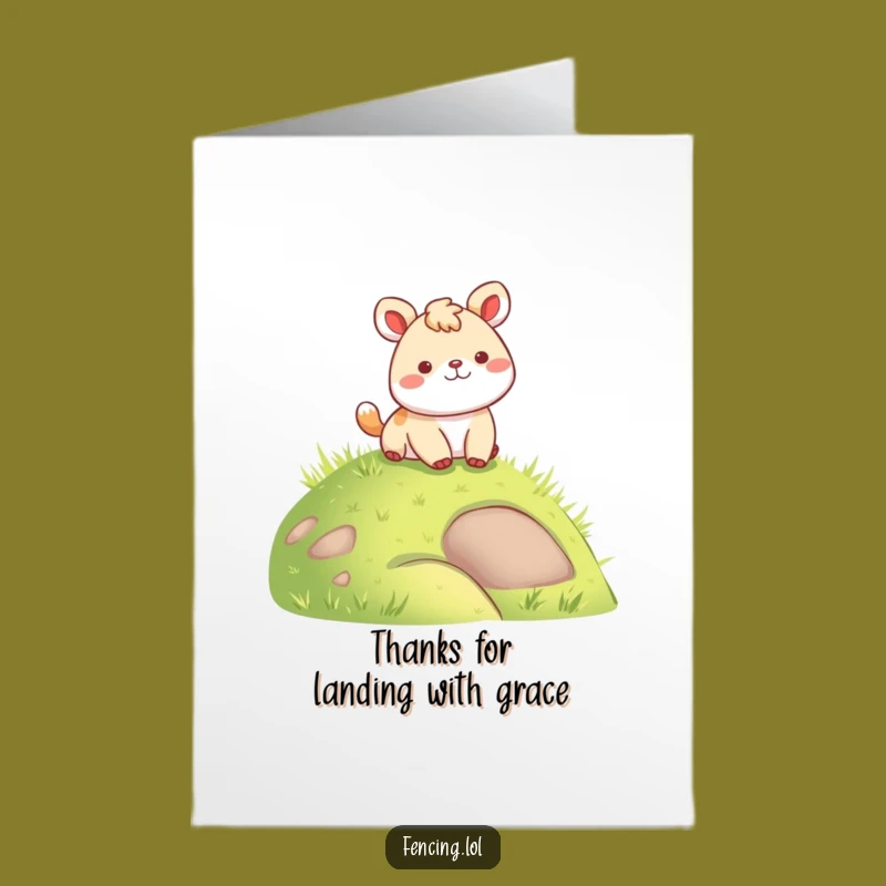 Free Printable Thank You Card: Cheerful Animal's Soft Landing - Funny Downloadable Gift