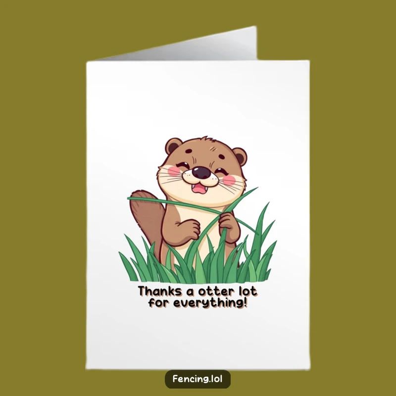 Free Printable Thank You Card: Grinning Otter Fencing, Sweet & Funny Downloadable Appreciation for Them