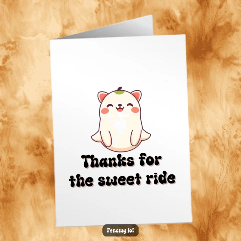 Funny Free Printable Thank You Card: A joyful animal happily floating downwards, conveying thanks with a gentle smile.