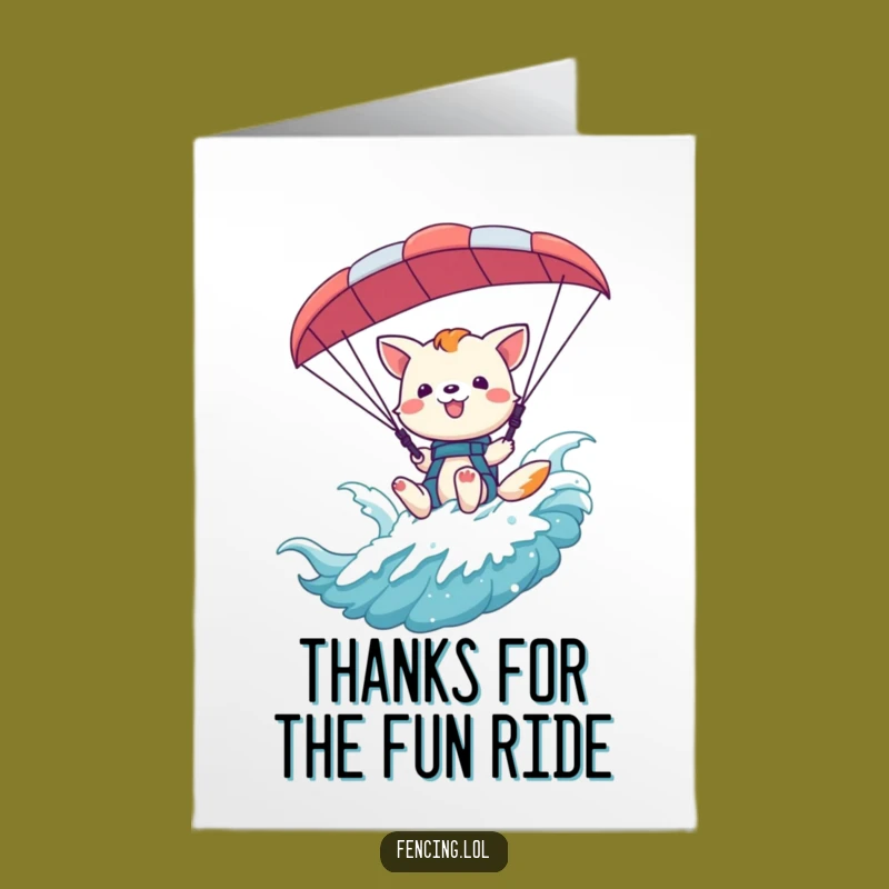 Free Printable Thank You Card: Waving Animal Paragliding - Friendly Downloadable Greeting