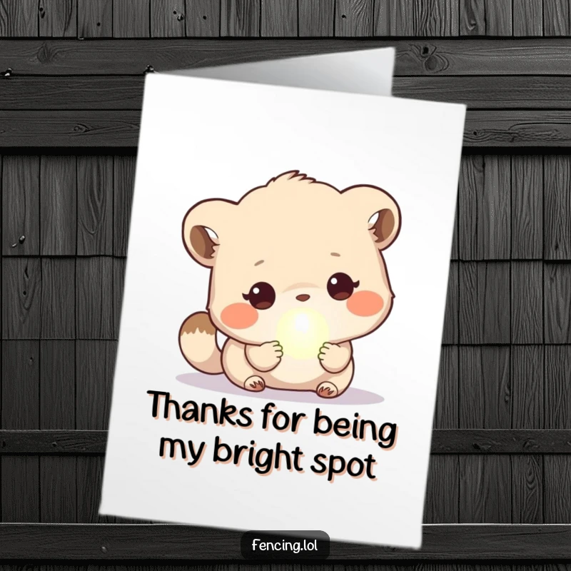 Funny Free Printable Thank You Card: A cute animal examining a tiny glowing orb, symbolizing a radiant thank you.