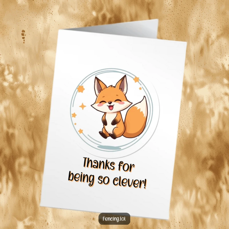 Funny Free Printable Thank You Card: A determined fox spins happily in a circle, radiating gratitude.