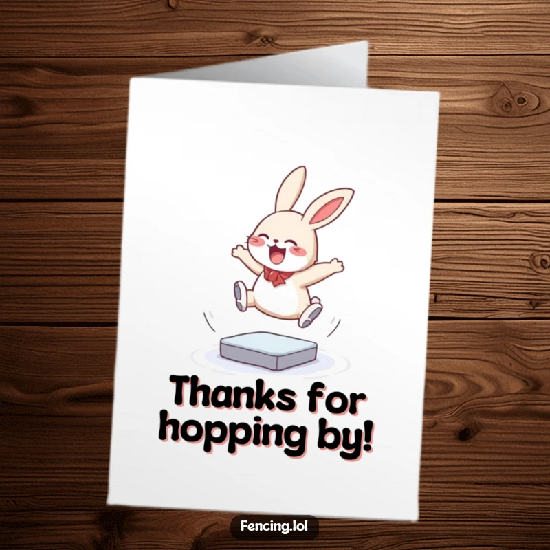 Funny Free Printable Thank You Card: A giggling bunny mid-jump on ice, looking happy and ready to express thanks.