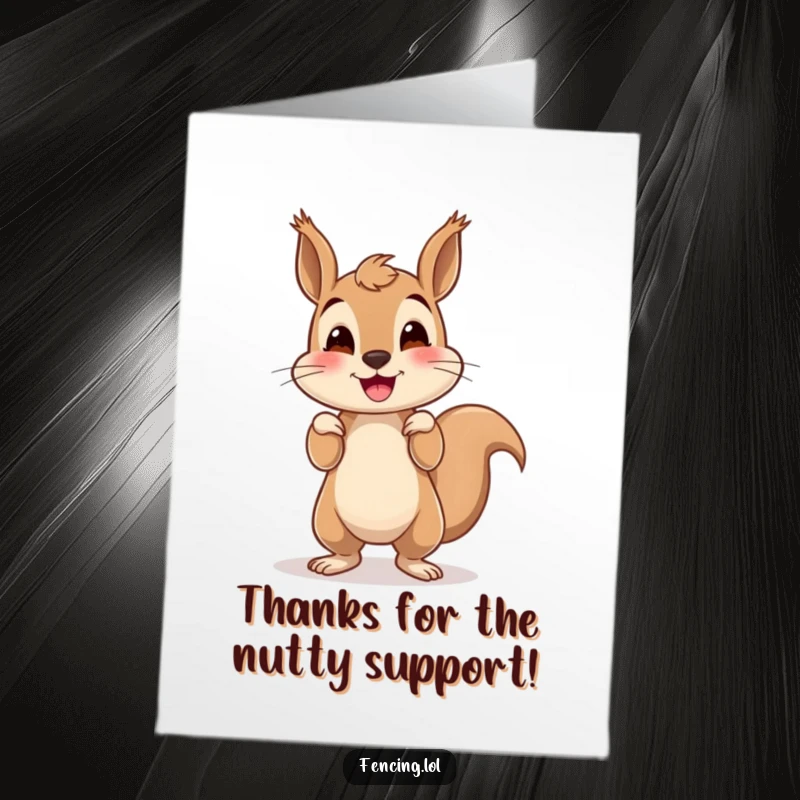 Funny Free Printable Thank You Card: A comical squirrel doing a shaky handstand, expressing thanks with a big, silly smile.