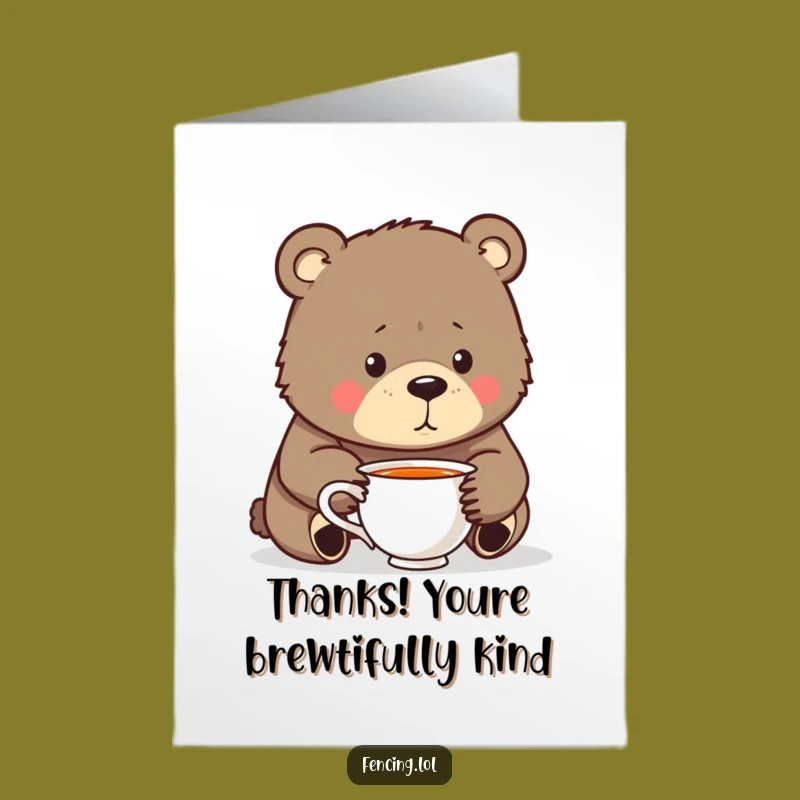 Free Printable Thank You Card: Bear's Teacup Gratitude Funny Downloadable