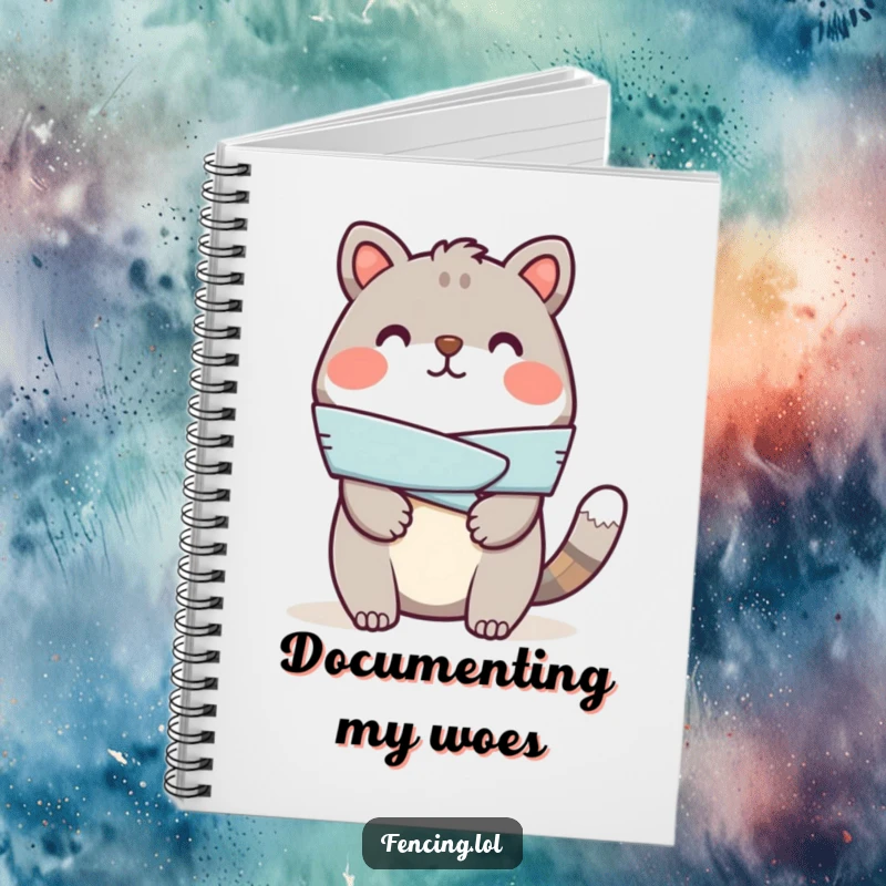 Funny notebook with a cheerful animal bandaging a fake injury, perfect for jotting down notes with a smile.