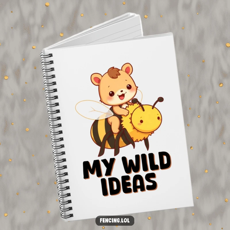 Funny animal notebook with a cheerful animal riding a large bee, perfect for journaling.