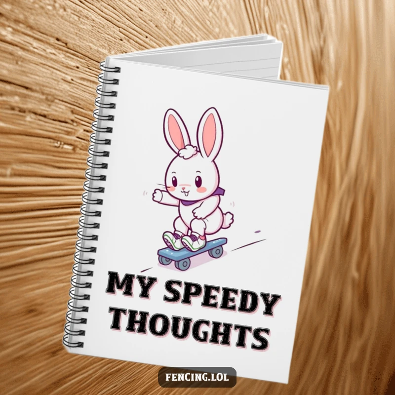 Funny bunny roller skater notebook, featuring a cute rabbit gliding down a slope on roller skates, perfect for journaling.