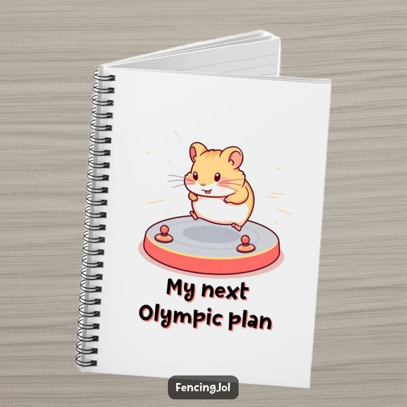 Funny notebook cover with a determined hamster navigating a complex floor routine with speed, ideal for journaling with an athletic and humorous theme.