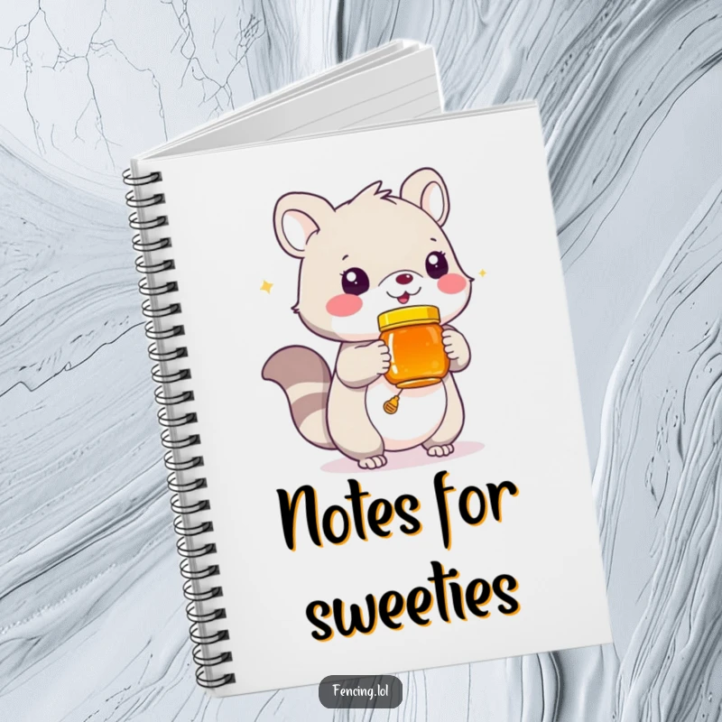 Funny notebook with a playful animal offering a jar of honey, perfect for jotting down sweet notes.