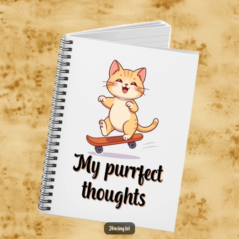 Funny notebook cover with a playful cat gliding gracefully on a single skate, perfect for your notes.