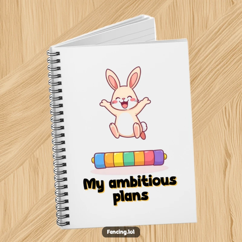 Funny rabbit notebook cover with a cheerful bunny mid-high jump, perfect for capturing notes with a humorous, energetic touch.