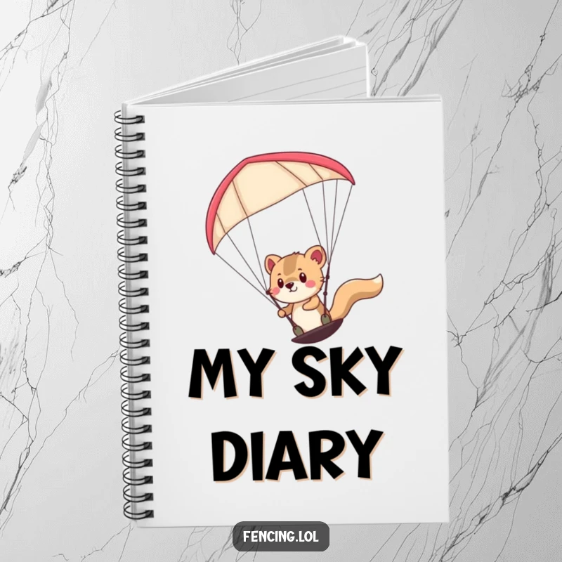 Funny determined animal paragliding, inspiring a durable notebook for jotting down daring thoughts and plans.