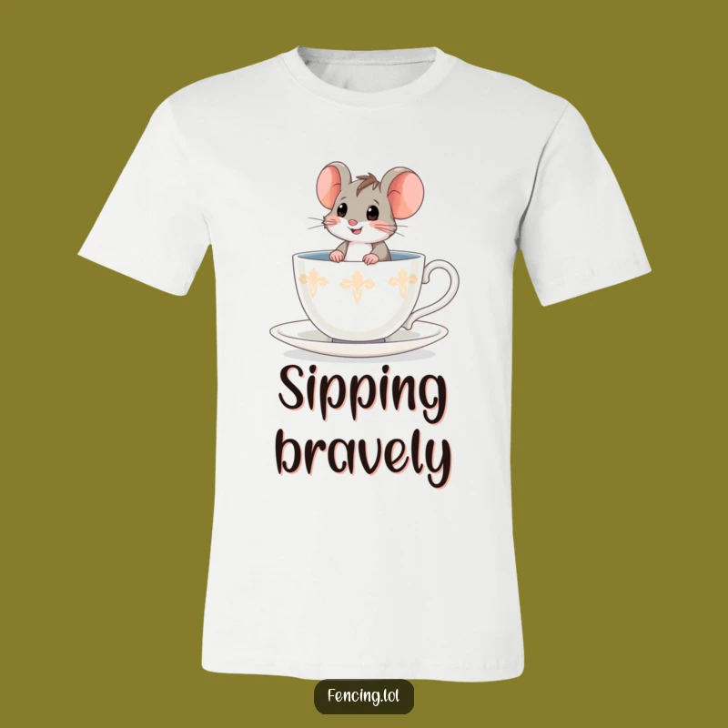 Funny Brave Mouse Teacup T-Shirt - Quirky Adventure Tee, Ideal Funny Gift
