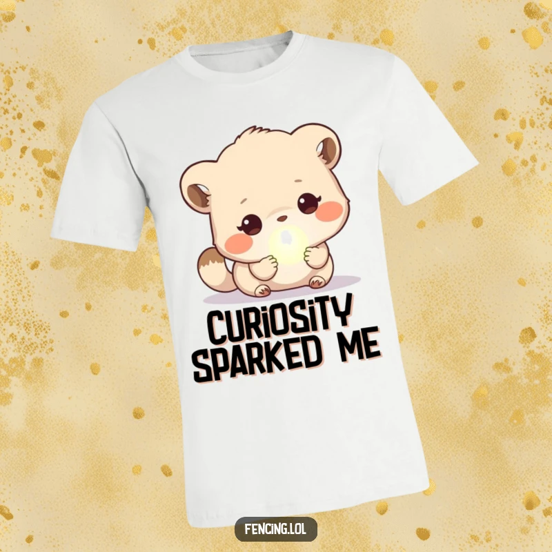 Funny T-Shirt: A cute animal captivated by a small, glowing orb, conveying a sense of magical discovery and humorous fascination.