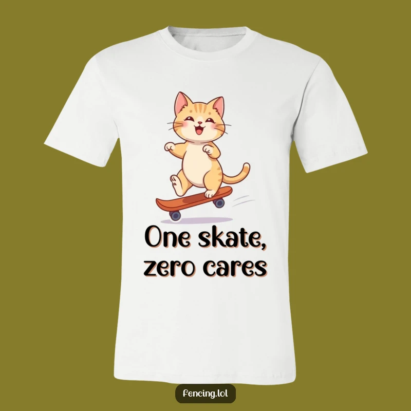Funny Playful Cat Single Skate T-Shirt: Quirky & Cool Tee
